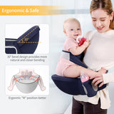 Viedouce Porte bébé Ventral,Ergonomique Tabouret Siège de Hanche avec Protection de Ceinture de Sécurité,Pur Coton Multi Positions Tabouret Bébé Idéal pour les nourrissons de 4-36 Mois (Bleu Foncé)