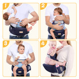 Viedouce Porte bébé Ventral,Ergonomique Tabouret Siège de Hanche avec Protection de Ceinture de Sécurité,Pur Coton Multi Positions Tabouret Bébé Idéal pour les nourrissons de 4-36 Mois (Bleu Foncé)