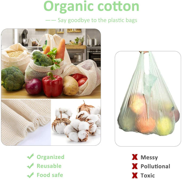 Viedouce Sacs Produits Réutilisables Fruits,Sac Reutilisable Legumes en Coton (7 Paquet)