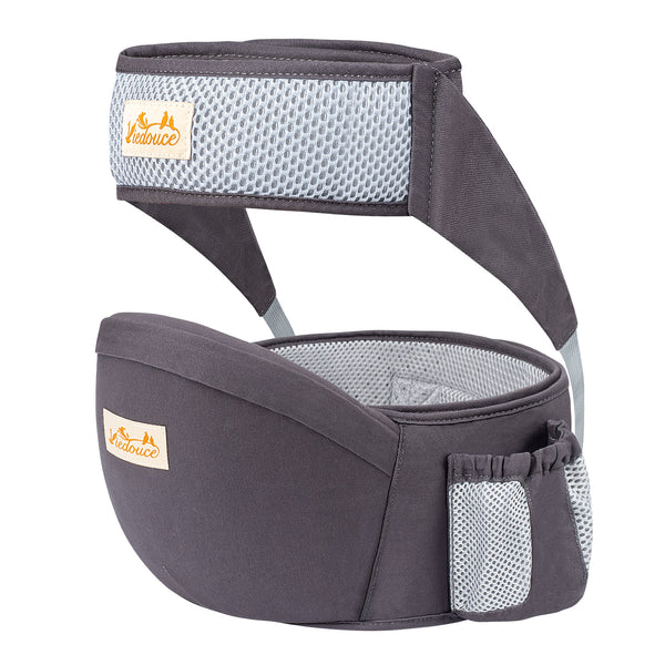 Viedouce Porte bébé Ventral,Ergonomique Tabouret Siège de Hanche avec Protection de Ceinture de Sécurité,Pur Coton Multi Positions Tabouret Bébé Idéal pour les nourrissons de 4-36 Mois (Gris Foncé)