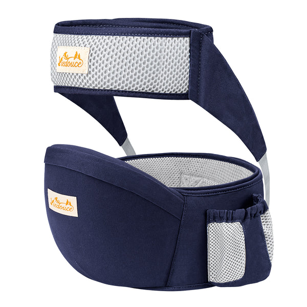 Viedouce Porte bébé Ventral,Ergonomique Tabouret Siège de Hanche avec Protection de Ceinture de Sécurité,Pur Coton Multi Positions Tabouret Bébé Idéal pour les nourrissons de 4-36 Mois (Bleu Foncé)
