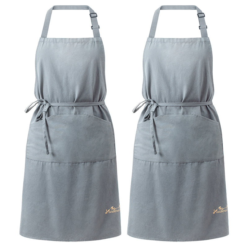 Viedouce 2 Pack Tabliers de Cuisine,Coton Tablier avec Poches pour Homme Femme,Réglable Tabliers pour Barbecue Jardin,Café,Tablier Pour Chef,Boulanger,Serveurs,Serveuse