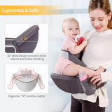 Viedouce Porte bébé Ventral,Ergonomique Tabouret Siège de Hanche avec Protection de Ceinture de Sécurité,Pur Coton Multi Positions Tabouret Bébé Idéal pour les nourrissons de 4-36 Mois (Gris Foncé)