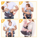 Viedouce Porte bébé Ventral,Ergonomique Tabouret Siège de Hanche avec Protection de Ceinture de Sécurité,Pur Coton Multi Positions Tabouret Bébé Idéal pour les nourrissons de 4-36 Mois (Gris Foncé)