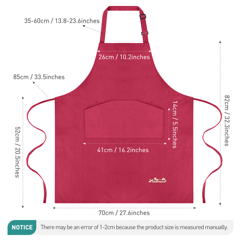 Viedouce 2 Pack Tabliers de Cuisine,Coton Tablier avec Poches pour Homme Femme,Réglable Tabliers pour Barbecue Jardin,Café,Tablier Pour Chef,Boulanger,Serveurs,Serveuse