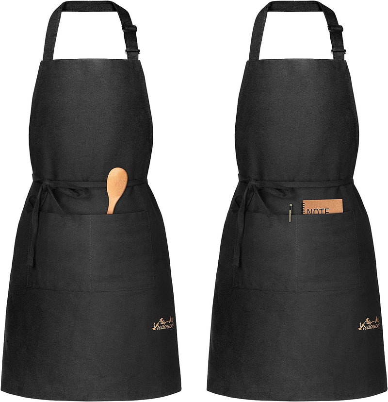 Viedouce 2 Pack Tabliers de Cuisine,Coton Tablier avec Poches pour Homme Femme,Réglable Tabliers pour Barbecue Jardin,Café,Tablier Pour Chef,Boulanger,Serveurs,Serveuse
