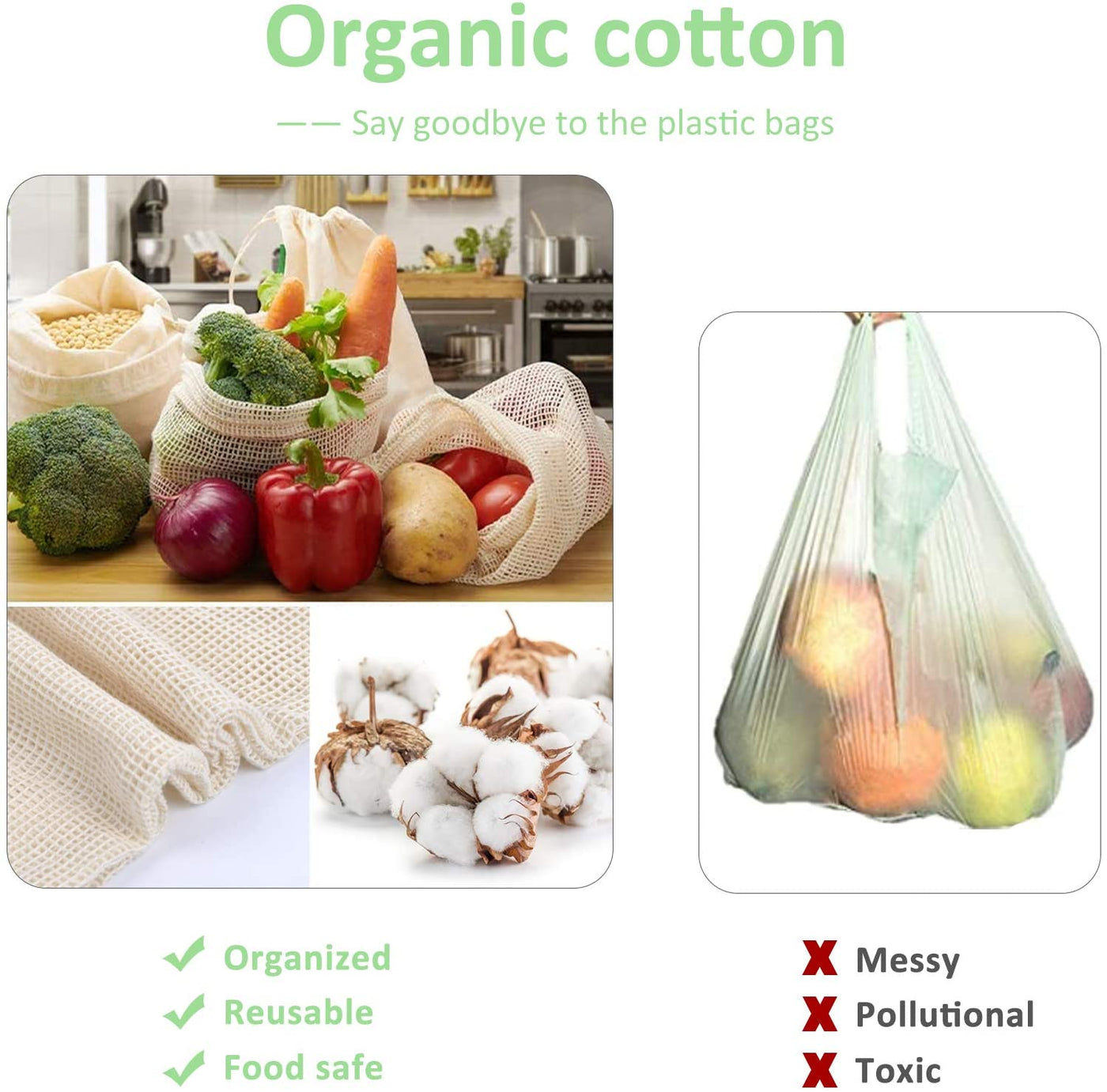 Sacs Réutilisables Maille Coton Pour Fruits Et Légumes - 20x28 Cm (lot De 1) - 13