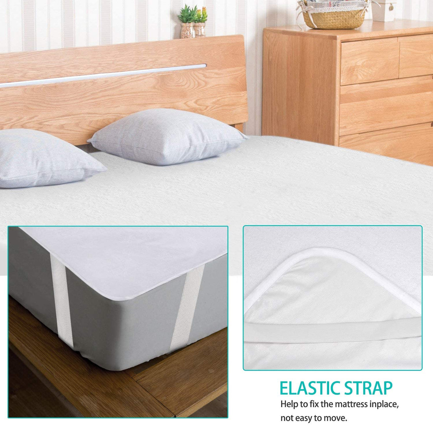 Protège-matelas Imperméable Avec Fermeture éclair - Blanc, 100% Polyester, Bonnet 40 Cm, 160x200 Cm, Lavable Machine