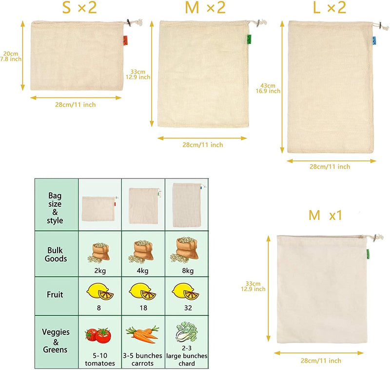 Viedouce Sacs Produits Réutilisables Fruits,Sac Reutilisable Legumes en Coton (7 Paquet)