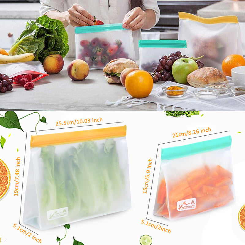 Viedouce 6 Pièces Sac Congelation Alimentaire Reutilisable, Conservation Zip Nourriture Reutilisable, Silicone, ,PEVA,sans BPA & Prévenir Les Fuites