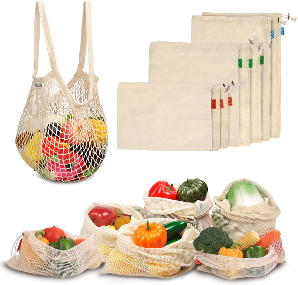Sac de Courses en Tissu Bio 9 pièces en 3 tailles différentes