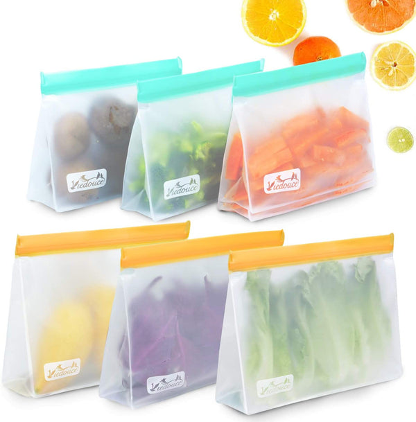 Viedouce 6 Pièces Sac Congelation Alimentaire Reutilisable, Conservation Zip Nourriture Reutilisable, Silicone, ,PEVA,sans BPA & Prévenir Les Fuites
